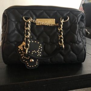 Black Betsey Johnson Puffy Heart Quilted Handbag!